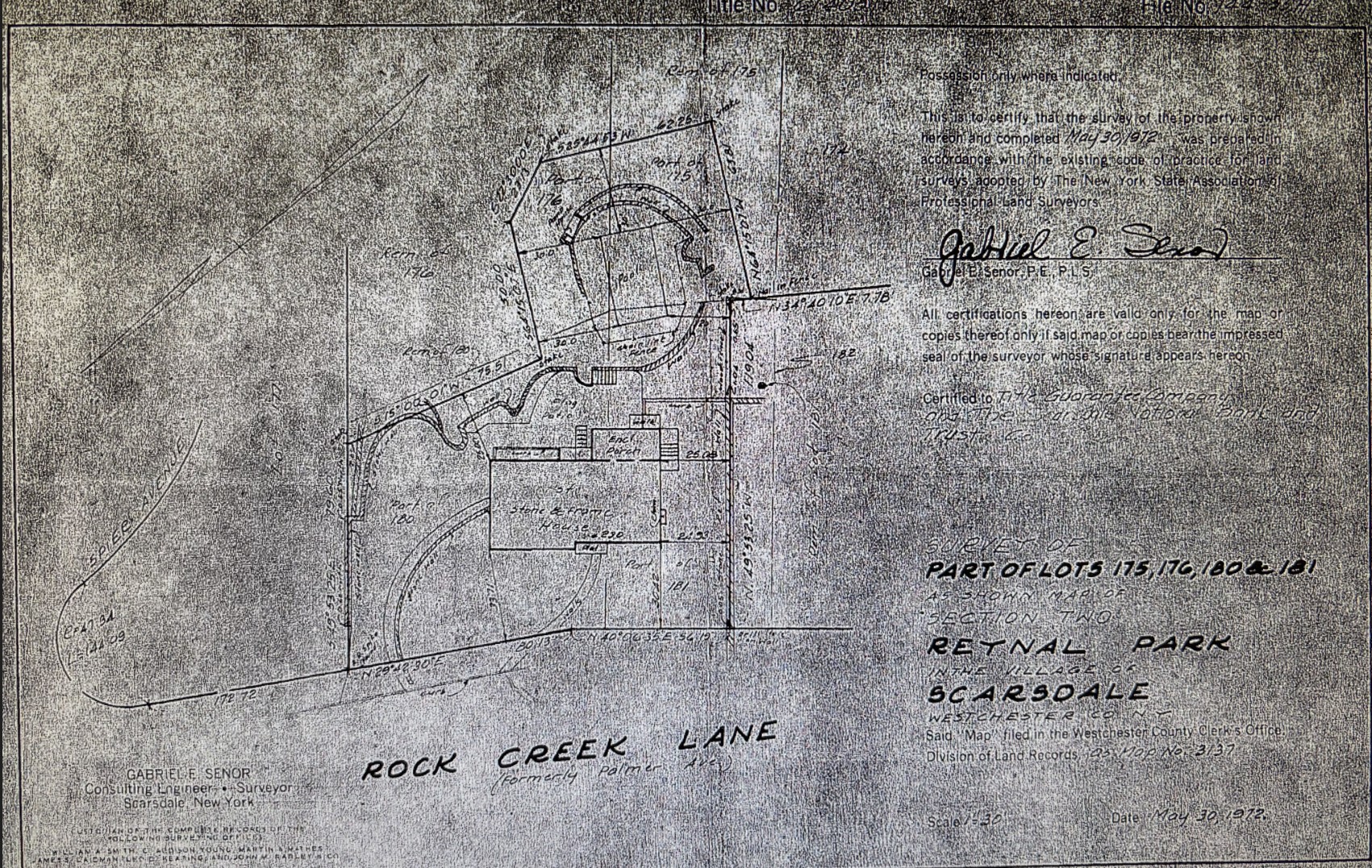 1972 survey of 230 Rock Creek Lane showing the property split